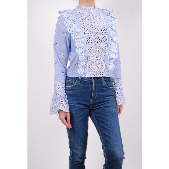 Sea Exploded New York Exploded Eyelet Ruffle Top Retail $ 345 Blue White - Picture 1 of 16